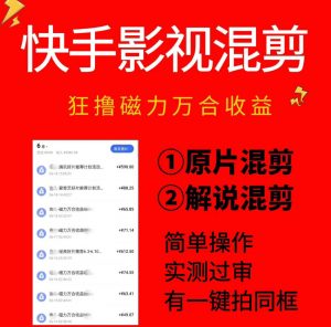 快手影视混剪项目，狂撸磁力万合收益，简单操作，实测过审，有一键拍同框，单日收益500+-万象聊项目