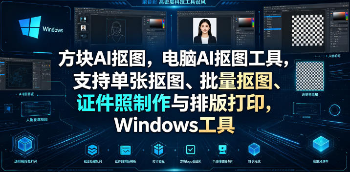 方块AI抠图，电脑AI抠图工具，支持单张抠图、批量抠图、证件照制作与排版打印，Windows工具-万象聊项目