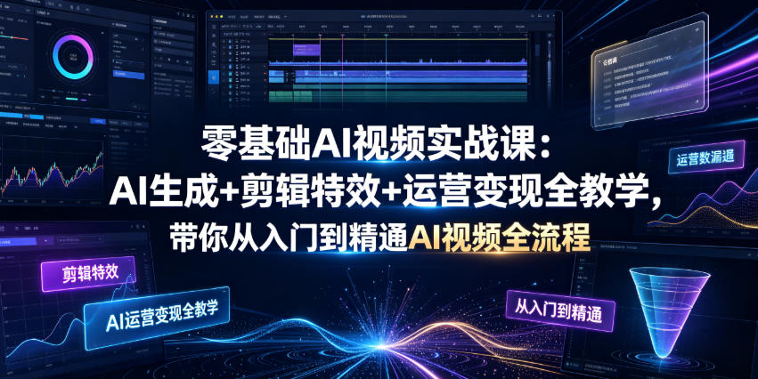 零基础AI视频实战课：AI生成+剪辑特效+运营变现全教学，带你从入门到精通AI视频全流程-万象聊项目