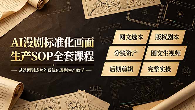 AI漫剧标准化画面生产SOP全套课程，网文选本版权剧本分镜资产全覆盖，图文生视频后期剪辑完整实操教学-万象聊项目