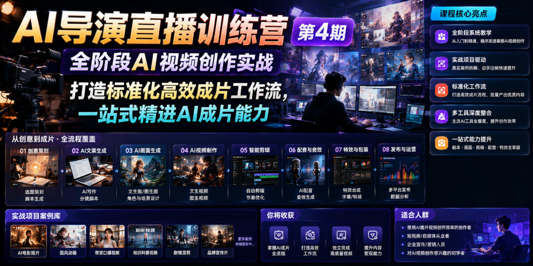 AI导演直播训练营第4期｜全阶段AI视频创作实战，打造标准化高效成片工作流，一站式精进AI成片能力-万象聊项目