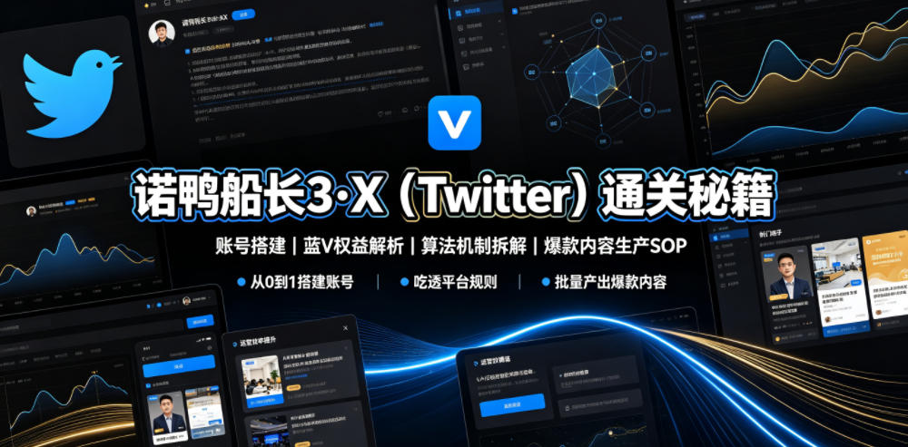 诺鸭船长3·X(Twitter)通关秘籍，涵盖账号搭建、蓝V权益解析、算法机制拆解及爆款内容生产SOP-万象聊项目