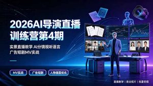 2026AI导演直播训练营第4期，实景直播教学AI分镜视听语言，广告短剧MV实战，解决人物画面崩坏痛点-万象聊项目