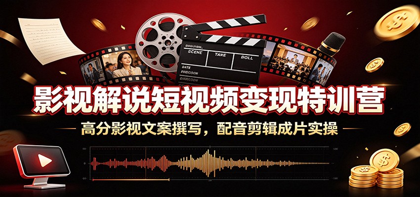 影视解说短视频变现特训营：高分影视文案撰写，配音剪辑成片实操-万象聊项目