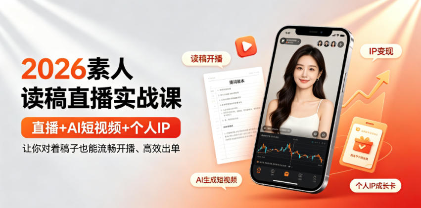 2026素人读稿直播实战课｜直播+AI短视频+个人IP，让你对着稿子也能流畅开播、高效出单-万象聊项目