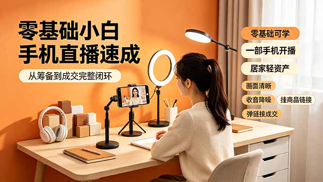 零基础小白手机直播速成，从筹备到成交完整闭环，适配苹果安卓系统，解决杂音卡顿留人难问题-万象聊项目