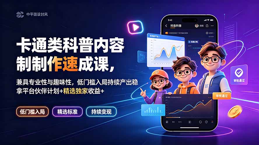 卡通类科普内容制作速成课，兼具专业性与趣味性，低门槛入局持续产出稳拿平台伙伴计划+精选独家收益-万象聊项目