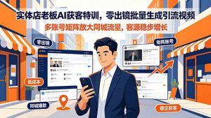 实体店老板AI获客特训,零出镜批量生成引流视频,多账号矩阵放大同城流量,客源稳步增长-万象聊项目