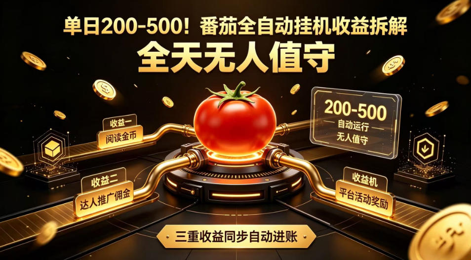 单日200-500！番茄全自动挂G收益拆解，全天无人值守，矩阵操作收益翻倍【揭秘】-万象聊项目