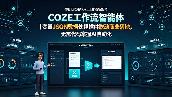 零基础吃透COZE工作流智能体｜变量JSON数据处理插件联动商业落地，无需代码掌握AI自动化-万象聊项目