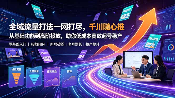 全域流量打法一网打尽，千川随心推从基础功能到高阶投放，助你低成本高效起号稳产-万象聊项目