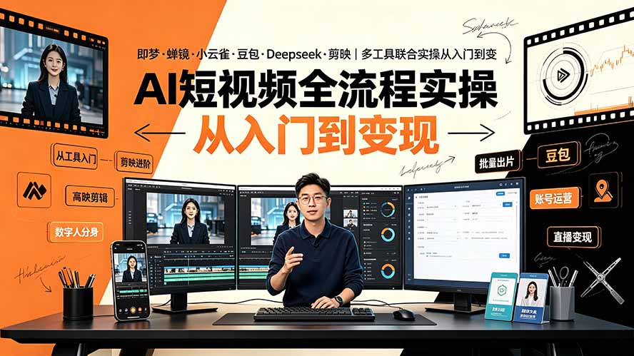 AI短视频全流程实操：即梦·蝉镜·小云雀·豆包·Deepseek·剪映｜多工具联合实操从入门到变现-万象聊项目