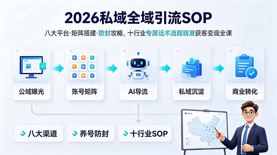 2026私域全域引流SOP｜八大平台·矩阵搭建·防封攻略，十行业专属话术流程精准获客变现全课-万象聊项目