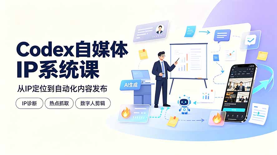 Codex自媒体IP系统课：IP诊断/热点抓取/IP蒸馏 Skill，爆款复刻数字人多平台自动发布教程-万象聊项目