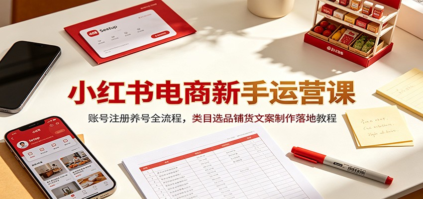 小红书电商新手运营课：账号注册养号全流程，类目选品铺货文案制作落地教程-万象聊项目