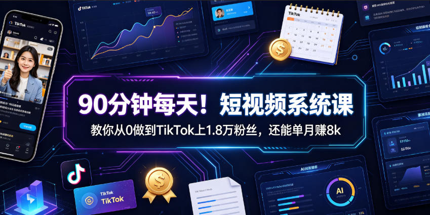 90分钟每天！短视频系统课教你从0做到TikTok上1.8万粉丝，还能单月賺8k【原创双语字幕】-万象聊项目