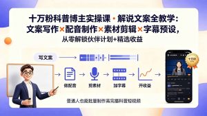 10万粉科普博主实操课-解说文案全教学：文案写作×配音制作×素材剪辑×字幕预设，从零解锁伙伴计划+精选收益-万象聊项目