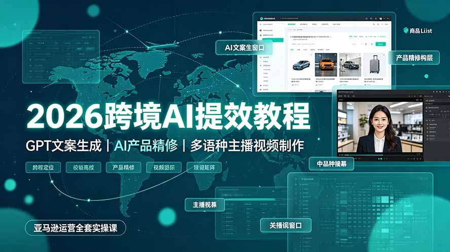2026跨境AI提效教程·GPT文案生成｜AI产品精修｜多语种主播视频制作，亚马逊运营全套实操课-万象聊项目