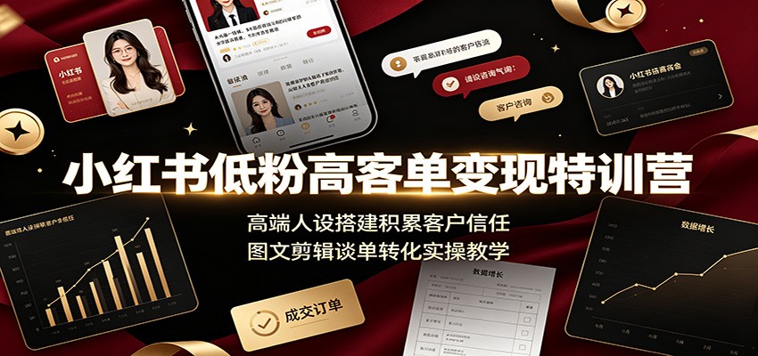 小红书低粉高客单变现特训营：高端人设搭建积累客户信任，图文剪辑谈单转化实操教学-万象聊项目
