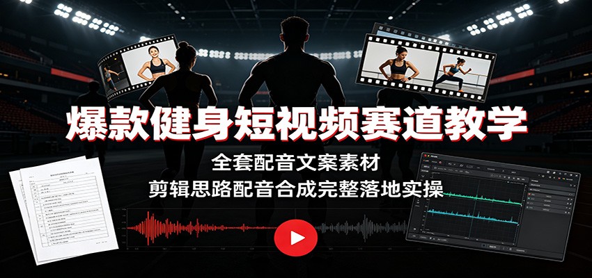 爆款健身短视频赛道教学：全套配音文案素材，剪辑思路配音合成完整落地实操-万象聊项目