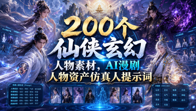 200个仙侠玄幻人物素材，AI漫剧人物资产仿真人提示词-万象聊项目