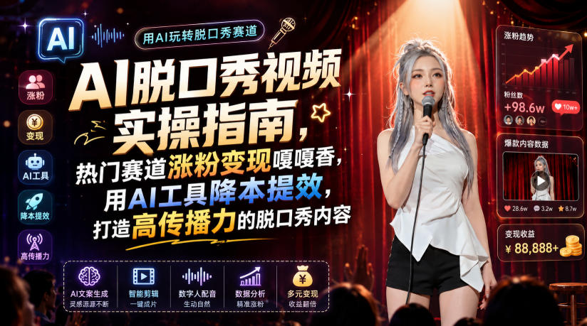 AI脱口秀视频实操指南，热门赛道涨粉变现嘎嘎香，用AI工具降本提效，打造高传播力的脱口秀内容-万象聊项目