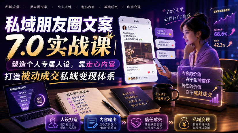 私域朋友圈文案7.0实战课｜塑造个人专属人设，靠走心内容打造被动成交私域变现体系-万象聊项目