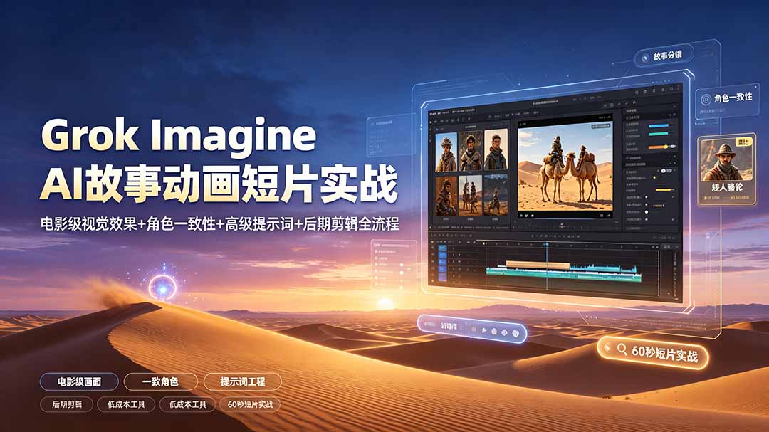 Grok Imagine AI故事动画短片实战：电影级视觉效果+角色一致性+高级提示词+后期剪辑全流程-万象聊项目