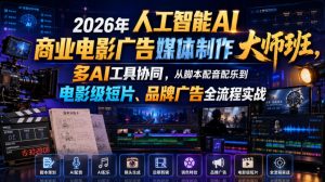 2026年人工智能AI商业电影广告媒体制作大师班，多AI工具协同，从脚本配音配乐到电影级短片、品牌广告全流程实战(中英字幕)-万象聊项目