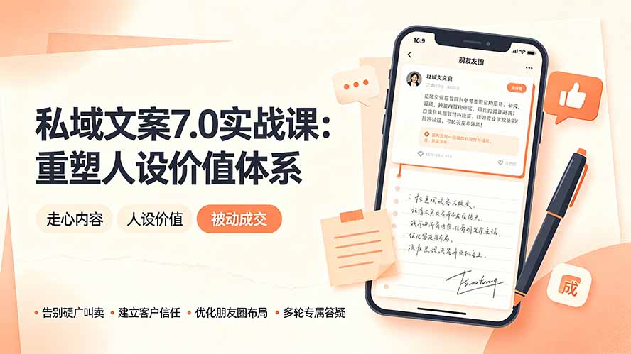 私域文案实战课7.0：重塑人设价值体系｜-告别硬广推销×走心内容×自我价值塑造，实现被动成交-万象聊项目