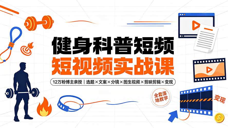 健身科普短视频实战课-12万粉博主亲授｜选题×文案×分镜×图生视频×剪映剪辑×变现，全套落地教学-万象聊项目