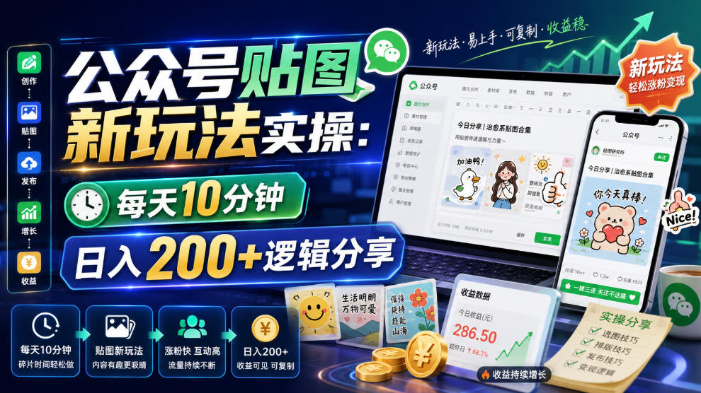 公众号贴图新玩法实操，每天10分钟，日入200+逻辑分享-万象聊项目