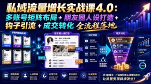 私域流量增长实战课4.0：多账号矩阵布局+朋友圈人设打造+钩子引流+成交转化全流程落地-万象聊项目