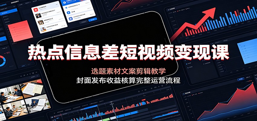 热点信息差短视频变现课：选题素材文案剪辑教学，封面发布收益核算完整运营流程-万象聊项目