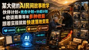 某大佬的AI民间故事教学，伙伴计划+光合计划+分成计划+收徒商单等多种收益，跟着实操就能快速落地变现-万象聊项目