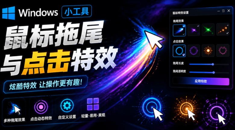 Windows特效小工具！一键给你的鼠标添加拖尾与点击动态特效，吾爱出品，免费使用Mouse Trail-万象聊项目