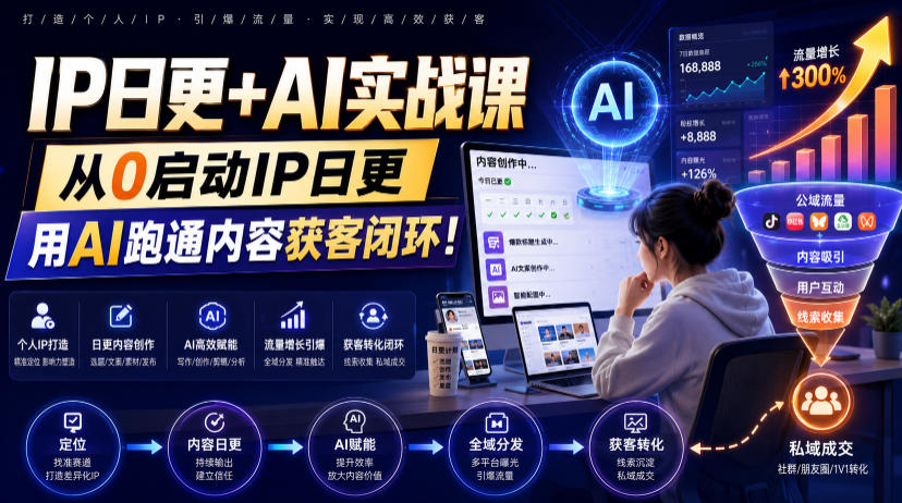 IP日更+AI实战课，从0启动IP日更，IP置顶视频制作+100条选题库搭建+10条日更规划，用AI跑通内容获客闭环!-万象聊项目