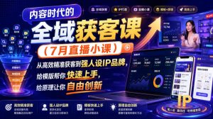 内容时代的全域获客课(7月直播小课),从高效精准获客到强人设IP品牌,给模版帮你快速上手,给原理让你自由创新-万象聊项目