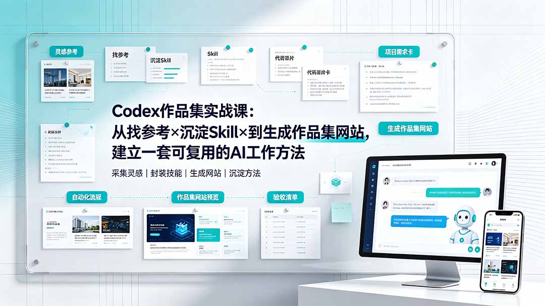Codex作品集实战课：从找参考×沉淀Skill×到生成作品集网站，建立一套可复用的AI工作方法-万象聊项目