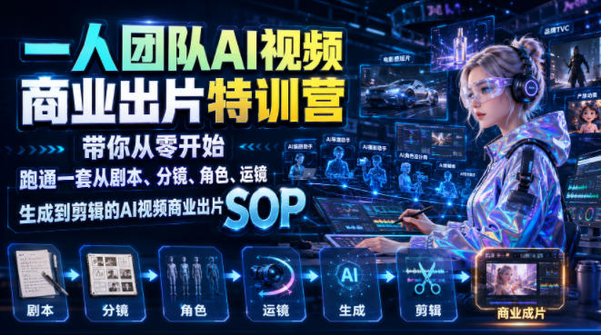 一人团队AI视频商业出片实战课：带你从零开始跑通一套从剧本、分镜、角色、运镜、生成到剪辑的AI视频商业出片SOP-万象聊项目
