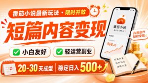 番茄小说最新短篇玩法，稳定日入500+！副业必看，小白可玩，限时开放【揭秘】-万象聊项目