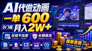 AI代做动画，一单600，0门槛月入2W+，日结不压款，长期稳定【揭秘】-万象聊项目