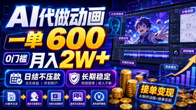 AI代做动画，一单600，0门槛月入2W+，日结不压款，长期稳定【揭秘】-万象聊项目
