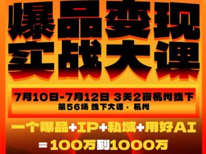 爆品变现实战大课，从爆品，到流量，到成交，一个爆品+IP+私域+用好AI=100W到1000W(7月10-12日)-万象聊项目