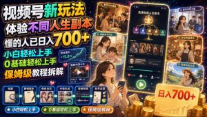 视频号新玩法体验不同人生副本，懂的人已日入700+，小白轻松上手，0基础轻松上手，保姆级教程拆解-万象聊项目