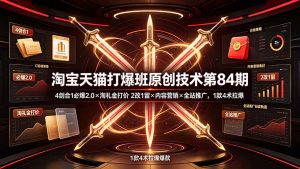 淘宝天猫打爆班原创技术第84期:4剑合1必爆2.0×淘礼金打价×2改1留×内容营销×全站推广,1款4术拉爆-万象聊项目