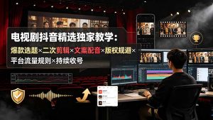 电视剧抖音精选独家教学：爆款选题×二次剪辑×文案配音×版权规避×平台流量规则×持续收益账号-万象聊项目