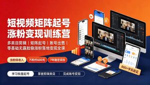 短视频矩阵起号涨粉变现训练营|多类目剪辑·矩阵起号·账号出售,0基础无露脸稳涨粉落地变现全课-更新-万象聊项目