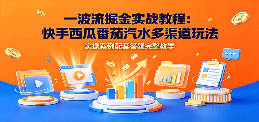 一波流掘金实战教程：快手西瓜番茄汽水多渠道玩法，实操案例配套答疑完整教学-万象聊项目