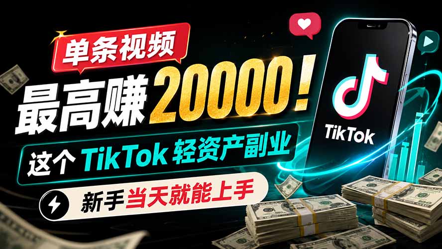 单条视频最高赚 20000！这个 TikTok 轻资产副业，新手当天就能上手-万象聊项目